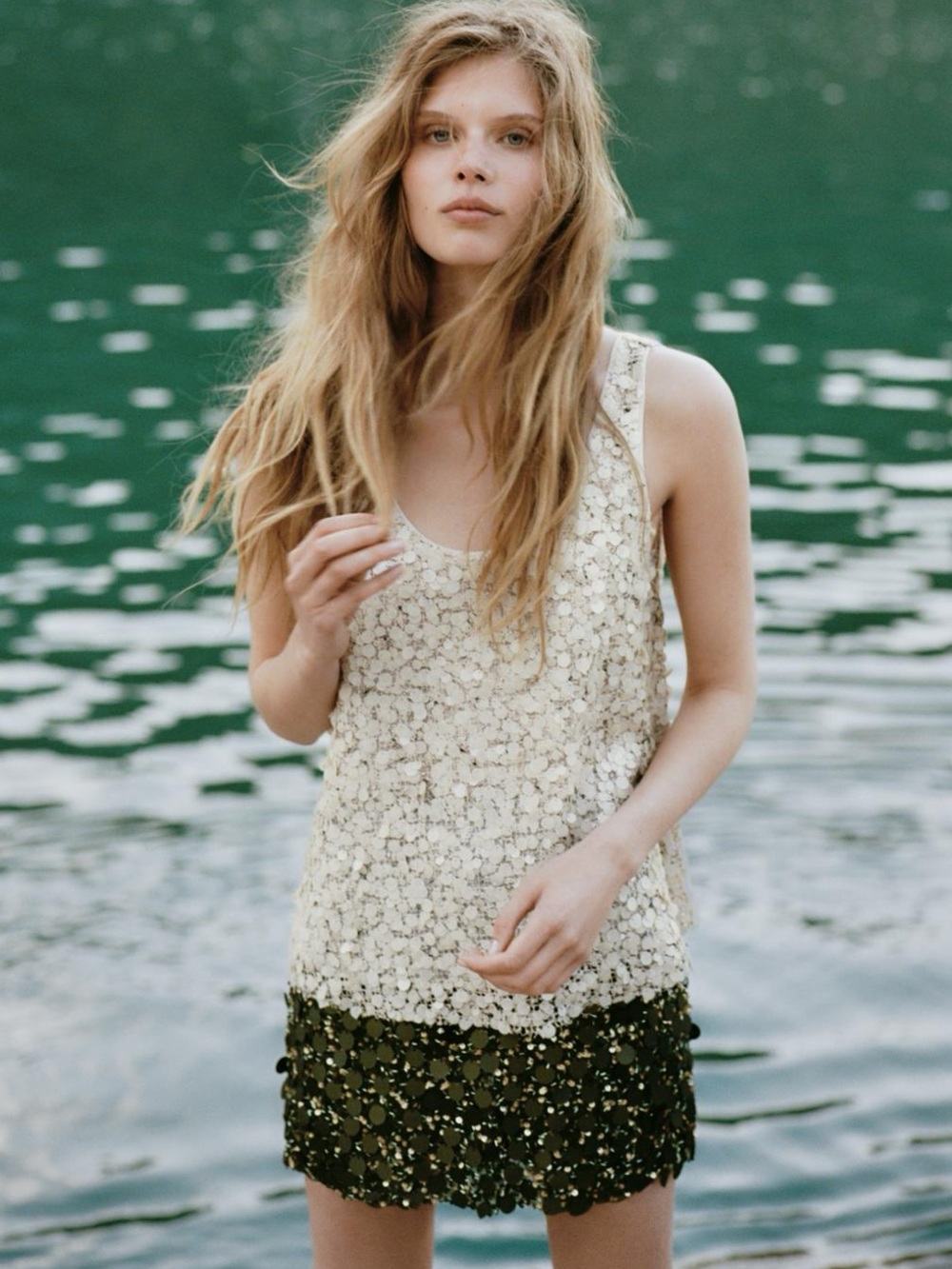 Zara Silver Sequin Scoop Tank Top